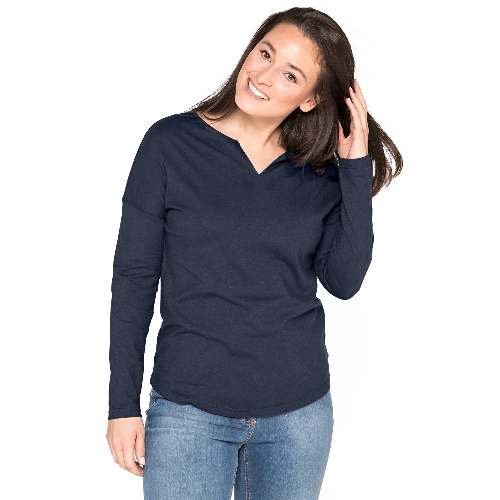 Shirt met lange mouwen van bio-katoen, marineblauw, 36/38