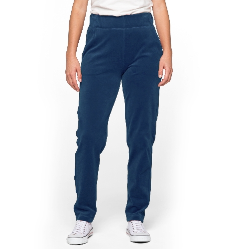 Nicki-velours broek van bio-katoen met elastische tailleband, nachtblauw, 36/38