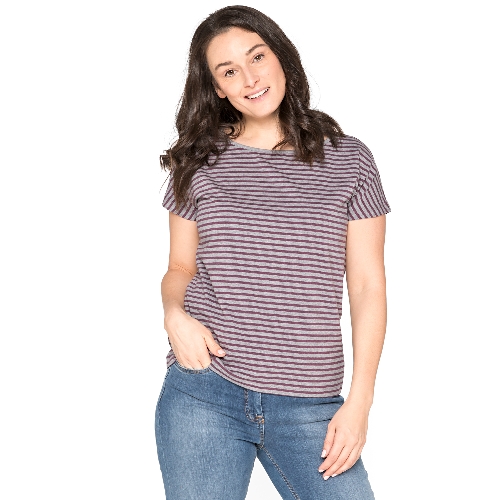 Streepjesshirt van bio-katoen, grijs/pruim-gemêleerd, 36/38
