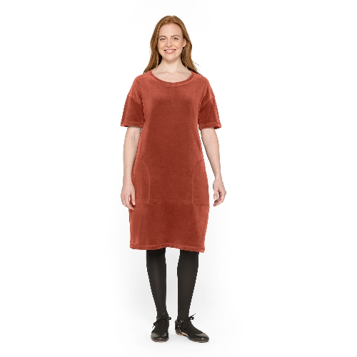 Jurk van Nicky velours in empire-stijl met sierstiksels van bio-katoen, klei, 36/38