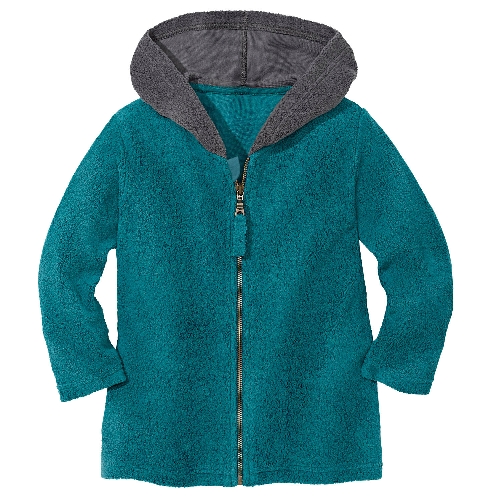 Fleecevest met capuchon van puur bio-katoen, petrol, 110/116